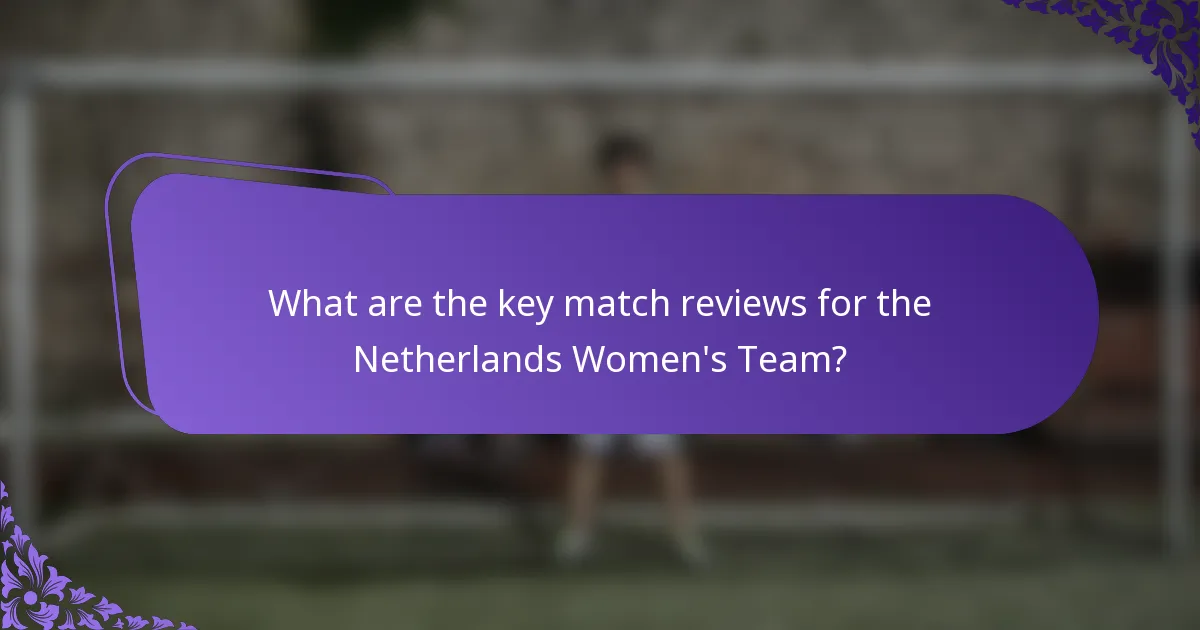 What are the key match reviews for the Netherlands Women's Team?